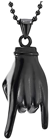 COOLSTEELANDBEYOND Punk Rock und Roll, Herren Damen Edelstahl Schwarz Hand Halskette Anhänger mit 75cm Stahl Kugelkette