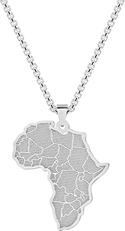 QIAMNI Afrika-Karte, Edelstahl, Silber, Gold, Anhänger, Halskette für Damen und Herren, Premium-Schlüsselbein-Kette, Charm, Persönlichkeitsgeschenk