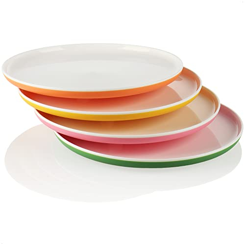 com-four® 4x Piatti - piatti in plastica dai colori vivaci - piatti multifunzionali riutilizzabili - infrangibili [la selezione varia] (4 pezzi - colorati)