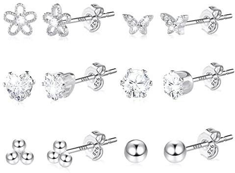 Kleine Silber 925 Ohrstecker Set Damen Piercings Zirkonia Knorpel Ohrsteck
