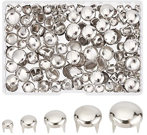 GORGECRAFT 5 tamaño, 200 Piezas, Remache de Garra, Cabezas de Clavos, Pernos Redondos, Pernos de Cúpula, Cabeza de Hongo de Metal, Punta de Clavo para Bricolaje, Cuero, Artesanía, Tela (Plateado)
