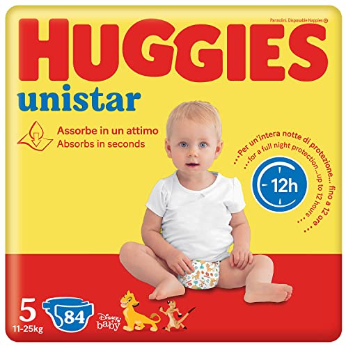 Huggies Unistar, Pannolini Taglia 5 (11-25 Kg), Design Disney, Ultra assorbente, Protezione completa, 84 Pz