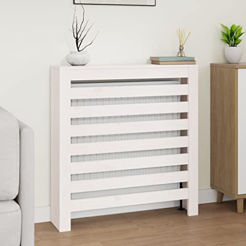 HOMIUSE 79,5x19x84 cm Heizkörperverkleidung mit Horizontalen Latten Heizkörper Abdeckung Landhausstil Heizungsverkleidung Heizungsabdeckung für Schlafzimmer Wohnzimmer Weiß Massivholz Kiefer