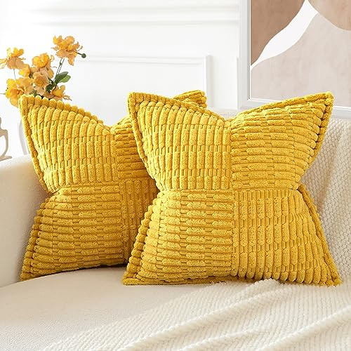 JOTOM 2er Set Kordsamt Einfarbig Kissenbezüge Weiche Moderne Kissenhüllen Dekorative Zierkissenbezug für Wohnzimmer Schlafzimmer Gelb 45x45 cm
