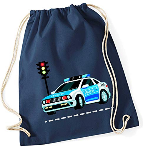 minimutz Turnbeutel für Jungen zum Zuziehen | Motiv Polizei-Auto & Ampel | Stoffbeutel Sportbeutel für Kita & Kindergarten | Beutel mit Kordel für Wechsel-wäsche
