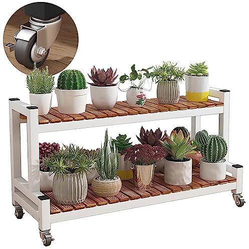 LIGUOYI Pflanzentreppe Blumentreppe Aus Metall Mit Rollen, 2, 3 Ebenen Blumentopf Ständer Platzsparend Blumenregal Pflanzenregal Für Indoor Outdoor Garten Balkon, Organizer Regal Schuhregal