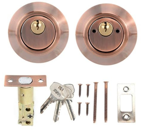 Deadbolt Lock Set, Double Cylinder Deadbolt Keyed Lockon Both Sides Two Way Adjustable Cylinder Deadbolt for Front Door(Copper)