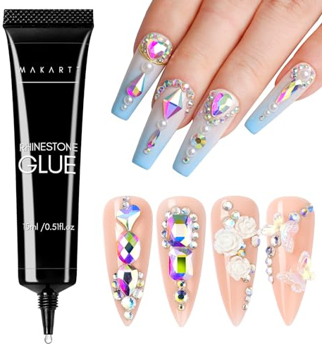Makartt Nail Charms Nägel, Super Rhinestone Glue Charms Nagel, 3D Gel Nail Art Bling Strasssteine Für Nägel Nagelkleber Für Kunstnägel, 15ml