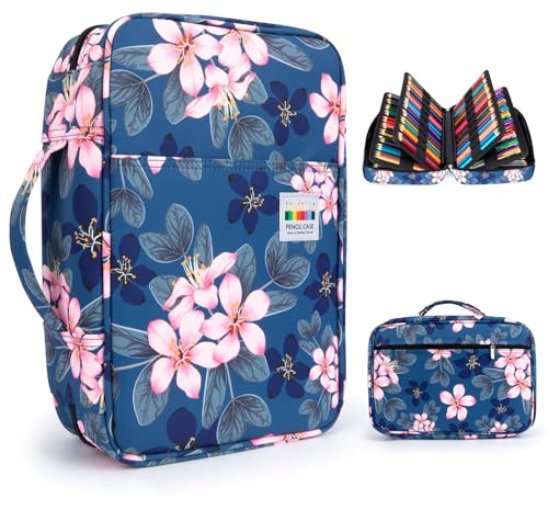 YOUSHARES 300 Slots Color Pencil Case - Pen Case Organizer with Handy Wrap & Zipper, Multilayer Holder for Prismacolor Colored Pencils & Gel Pen (Magnolia)