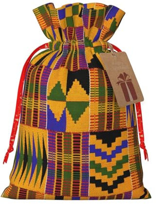 Afrikanische Weberei bedruckte Weihnachts-Geschenktüten – wiederverwendbar, umweltfreundlich, Jute, Kordelzug Geschenkbeutel, M