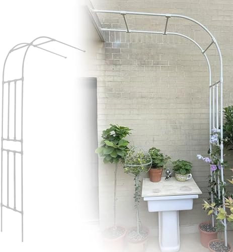 MISKYN Arche De Jardin Demi Rond, Demi-Arche en Métal, Arceau Jardin Arche A Rosiers De Style Fer Forgé, Tonnelle De Jardin Robuste, pour Plantes Grimpante,Blanc,150 * 240cm