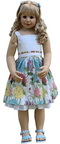 Riesig Reborn Baby Puppe Kleinkind Stehend Kugelgelenkte Puppe Ganzkörper Hartvinyl Mädchen Lange Haare Prinzessin Puppe Realistisch Anatomisch Korrekt Modell Sammlerstück Kinder Playmate(100cm,C)