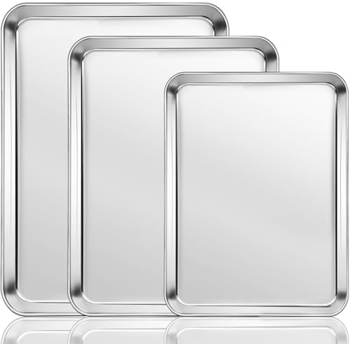 Fire More Set di 3 Teglie da Forno in Acciaio Inox, Teglia Antiaderente Sano e Durevole,per Cuocere e Servire, Atossica e Sana, Facile da Pulire e Lavabile in Lavastoviglie