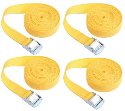 4 pezzi di cinghie di fissaggio a cricchetto regolabili, cinghie di tensionamento per bagagli da carico, furgoni, camion, motociclette (giallo) - 4 m x 25 mm