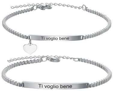 JSNOM Regalo Bracciale Coppia Fidanzati: Bracciali lui e lei Uomo Donna Acciaio, Regali per Compleanno San Valentino Natale per Fidanzata Amico (Box chain-Ti voglio bene)