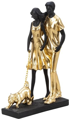 Lifestyle & More Skulptur Dekofigur Paar mit Hund Gold/schwarz aus Kunststein Höhe 30 cm Breite 19,5cm