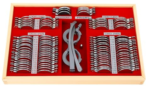 Konfiur 104X Testlinsen-Set, Glas + Metall Brillenglassatz, Kunststoffrand-Optometrie Trial Lens Kit, Optometrie Metall Rim Lens Kit, Optischer Testlinsensatz für Optische Hilfsmittel