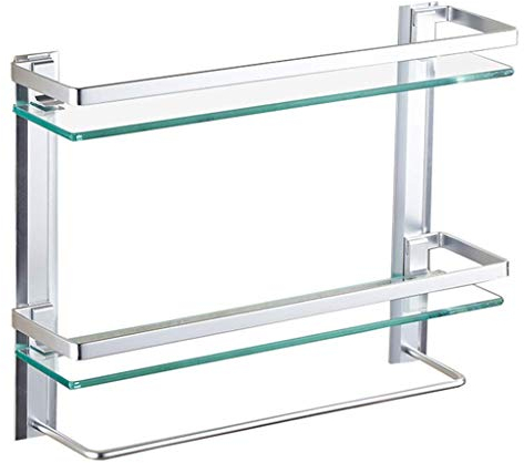 Duschregal, Eckregal für Badezimmer, Duschregal, Badezimmeraufbewahrung, Badezimmerregal aus Aluminium mit 2 Ebenen, Duschregal aus gehärtetem Glas, Küchenaufbewahrungshalterung, Wandregale (50 x 12