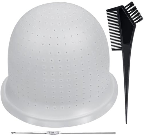 Silicone Highlight Hair Cap, IKR Professional Reusable Hair Coloring Highlighting Cap Hair Highlighting Kit with Hook and Coloring Brush Prepunched Highlight Cap for Hair Salon