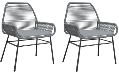 vidaXL Gartenstühle 2 STK., Gartenstuhl mit Kissen, Gartensessel Stuhl für Garten Balkon Terrasse, Sessel Stuhlset Gartenmöbel, Grau Poly Rattan