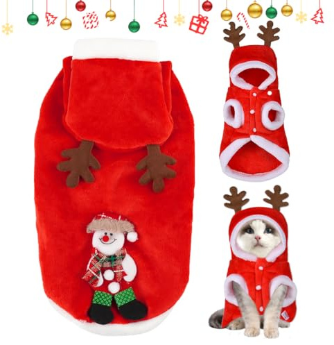 Elch & Katzen Weihnachtskostüm - Haustier Kostüm für Hund & Katze, Elch Kapuzenpullis, L