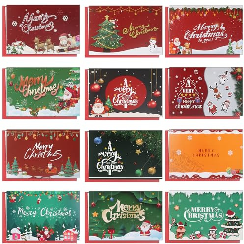 Awinker 24 pezzi Biglietto Natalizio Auguri Natale 24 Biglietti + 24 Buste Porta Biglietti