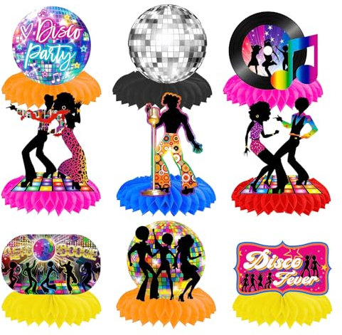 9Pcs 80s Disco Party Table Decorations, Back to 70s Honeycomb Centerpieces Colorful Disco Party Favors Paper Decor for Kids Adults 90s Disco Party Decorations