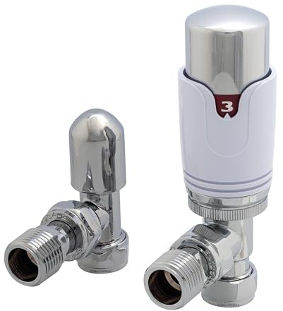 Team Controls Thermostatic Radiator Valve 15mm x 1/2'' Angled TRV Lockshield Pack Chrome/White