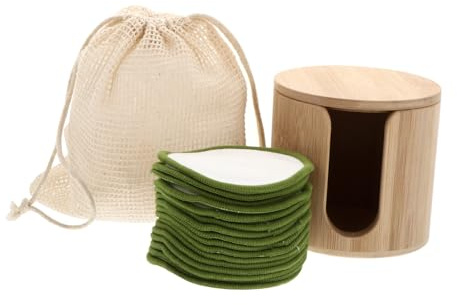 Disques Démaquillants Lavables Lot de 18 Set de Set de Pièces | Démaquillant Visage et Yeux, Pad Demaquillant Lavable, Support de Rangement et Paquet, Vert