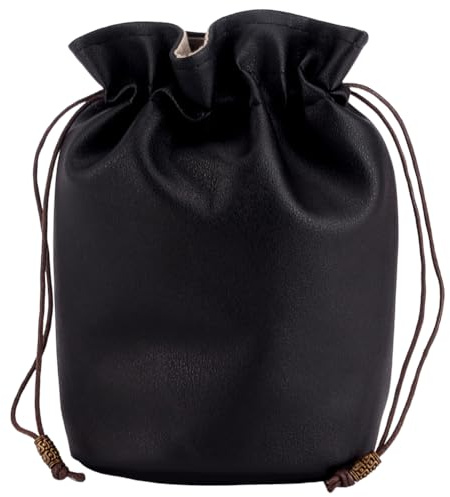 Beebeecraft PU-läder myntpåse medeltida dragskoväska handväska vintage medeltiden bärbar renässans tärningsväska för cosplay återskapande byte hållare organiserare män kvinnor svart 17 x 17,5 cm