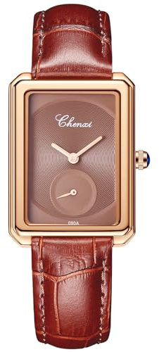 Oidea Montre-bracelet carrée en cuir pour femme : montre à quartz analogique à double cadran tendance, ultra fine, sans échelle, étanche, professionnelle, décontractée, 1. Bracelet marron