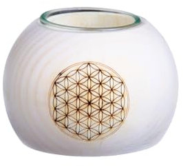 Bougeoir en pin - Fleur de vie - Nature - Avec insert pour bougie chauffe-plat - 7,5 cm