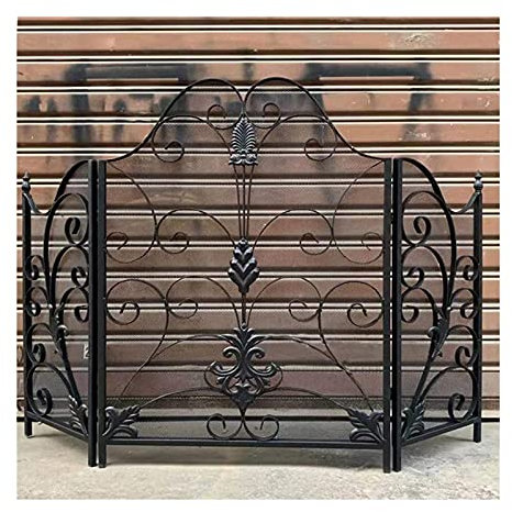 Copper Mesh Screen,Brass Fabric Mesh Wire Filter Fireplace Guard,Spark Guard, 3 Panel Guard Wrought Iron Frame with Metal Mesh Decorative Vintage Decorative Pattern Design Standing Spark Guard, 48 W