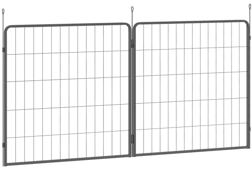 PawHut Welpenlaufstall Faltbar für Mittlere Hunde 2-teilig 80 cm Grau | Abschließbare Tür, Stahl, Hundelaufstall, Welpenauslauf, Drinnen Draußen, Camping, Garten, Aufbau Werkzeugfrei