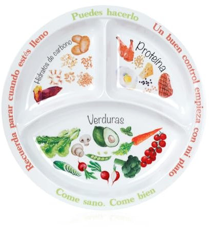 Yuecda Plato de control de porciones para nutrición equilibrada – Platos de alimentación saludable para adultos y adolescentes – Separadores de melamina, pérdida de peso, diabetes