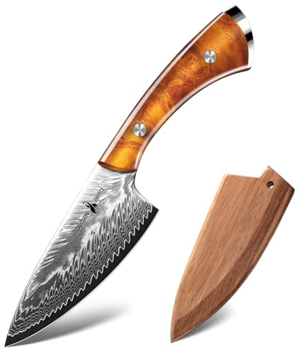 Golden Bird Outdoor Messer mit 67-lagigem japanischem Damaststah VG10-Kern | Damast Jagdmesser Survival Messer mit Kunststoffgriff mit Löss-Landform-Design und Holzscheide -Geschenke für Männer