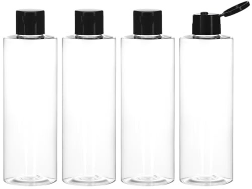 QWORK® 4 Piezas botellas viaje 250 ML, botellas de viaje para rellenar con tapa abatible, botella de plástico, para cosméticos, viajes, champú