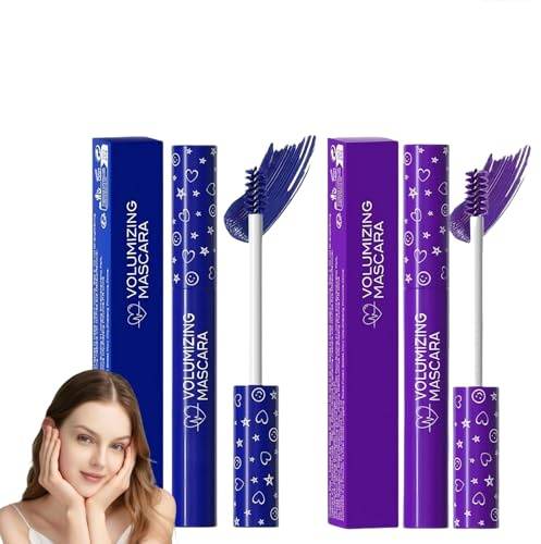 2PCS Coloured Mascaras,Blue & Purple Mascara with Soft Brush,Waterproof Mascara,Smudge Proof Mascaras,Long-Lasting Makeup throughout the Day,Waterproof and Anti-Smudging,Fashion Creativity