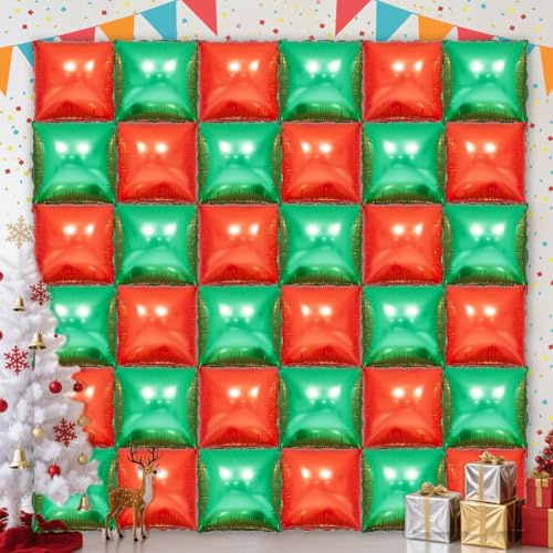 36 Piece XL Red and Green Square Foil Balloon Wall Screen Double Sided Square Balloon Screen Tunnel Arch Kit Mylar Square Balloons For Baby Shower Graduation Prom Birthday Party Decorations