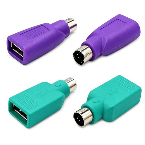 4PCS PS2 to USB Adapter For Keyboard & Mouse with PS2 Interface, Keyboard and Mouse Adapter PS/2 to USB Adapter Purple and Green, Compact Converter Cable Compatible with Devices, Plug and Play