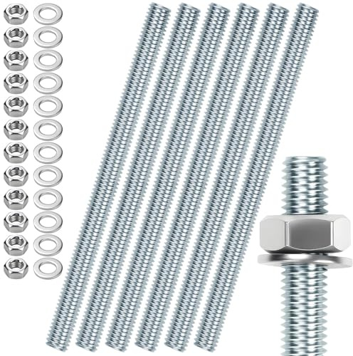 6 st Gevindstång M10 Gevindstänger M10 X 200mm Gevindstång Gevindbultar Förzinkat stål Gevindstifter Blått Zink Gevindstänger med 12 st sexkantmuttrar och 12 st underläggsskivor