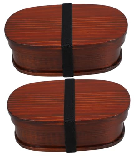 WEKADRIN 2 Piezas Fiambrera Bento Japonesa de Madera Vintage Caja de Comida con para Sushi Picnic y Almacenamiento Portátil