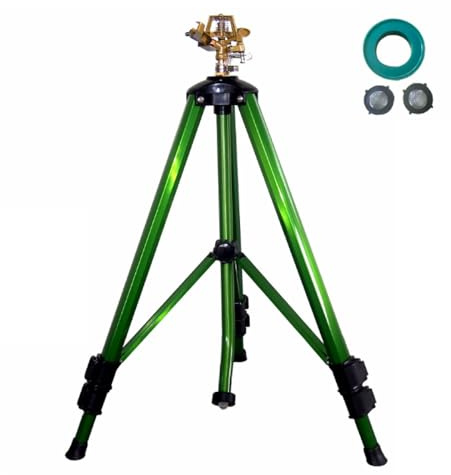 ULIJTH Whirling Garden Waterer With Retractile Metal Tripod Bronze Effect Outlet 4 Sprinkle Modes For Grass Flowerbed Refrigerating Modifiable Stand Sprinkler