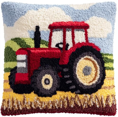 Henypt Kits De Crochets De Verrouillage Tracteur de dessin animé Kits De Crochet Kit Point Noué Coussin Kit De Verrouillage Tapis Point Noué 43×43cm