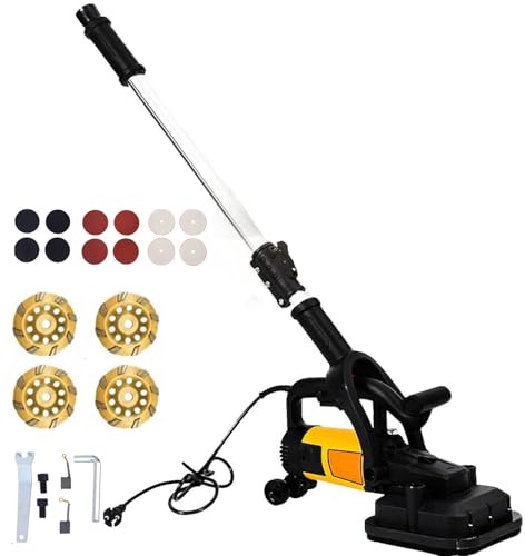 Utensile elettrico per smerigliatrice angolare, levigatrice per pavimenti in cemento da 3800 W con asta di prolunga, con 16 accessori, regolazione a 6 velocità per superfici e lucidatura di pietra