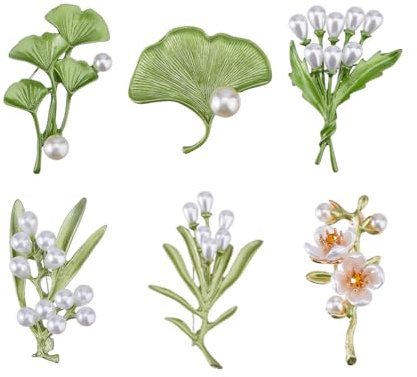 SUPERFINDINGS 6 Stück Modische Pflanzen Blumen Broschen Anstecknadeln Vintage Emaille Florale Broschen Legierung Emaille Reversnadeln Blüten Damen Strauß Broschen für Partymitgebsel Hochzeitsgeschenke