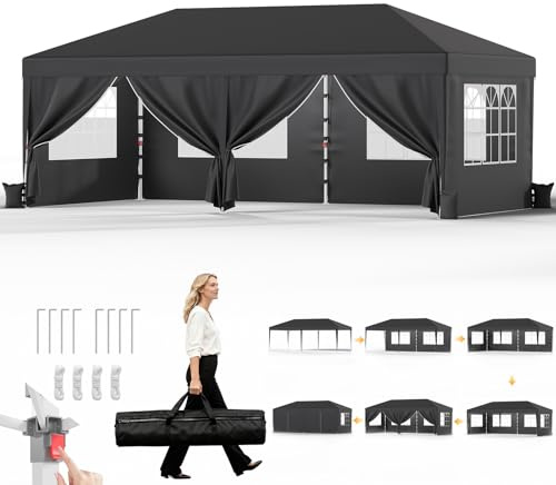 JUMMICO tonnelle Pliante 3x6 imperméable, Hauteur Réglable, Toile Épaisse avec Fermeture Velcro, Structure Robuste, Protection Anti-UV, Idéale pour Camping, Jardin et Plus Encore, Gris