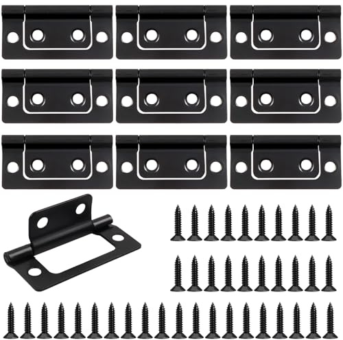 MINGBOLIN Flush Hinges, 10 Pack 2 Inch Black Cupboard Hinges with Screws | Cold-rolled steel, 51 x 25 mm, with 40 matching screws; non-mortise design for cupboards, cabinets and wooden boxes
