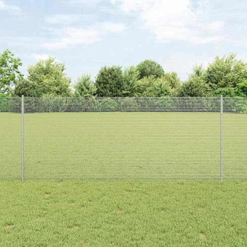 QUAHEAS Zaun mit Pfosten Silber Stahl pulverbeschichtet 2500x100 cm Gartenzaun Zaunelement Sichtschutz Doppelstabmatte Metall WPC Kunststoff Maschendraht Stecksystem Lamelle Vorgarten Paneel Gitter