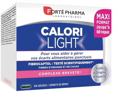 Forté Pharma - Calorilight | Capteur de Graisses - Aide Minceur pour Éliminer | Effet satiétant Mélange de fibres | Complexe Breveté - Fibres d'Orange et Cacao | 120 gélules - Jusqu'à 60 repas